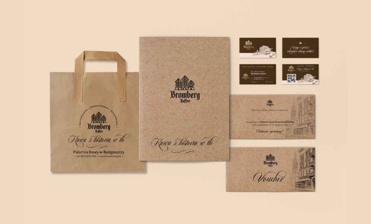 Bromberg Kaffee branded stationery and packaging items by Mion.studio.