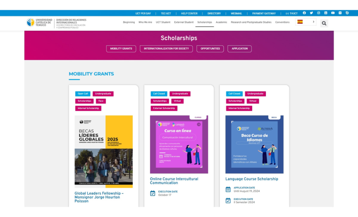 Dirección Internacional UCT scholarships section by Joanna Gonzalez.