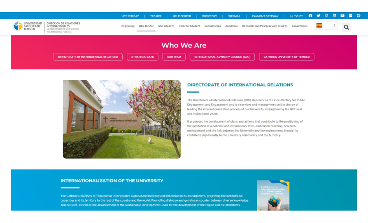 Dirección Internacional UCT 'Who We Are' section by Joanna Gonzalez.