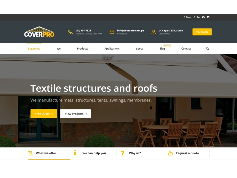 CoverPro Home Page website design by Box Water Estudio.