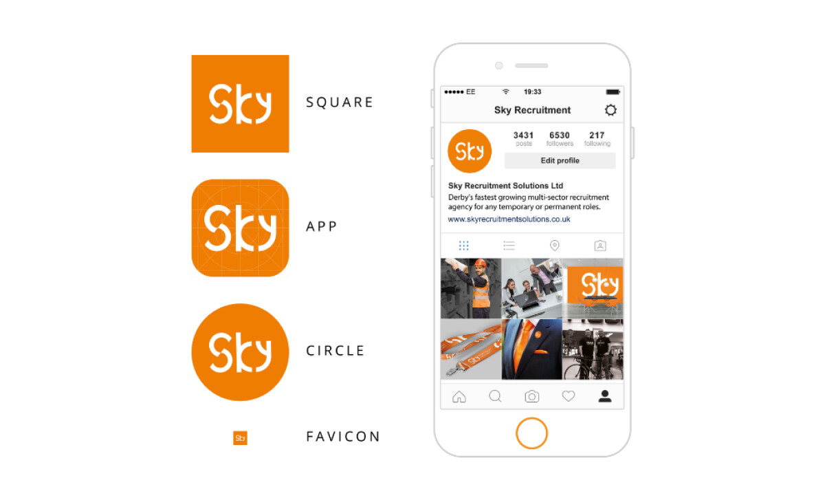Sky Recruitment Solutions logo adaptations for digital use by Branding Optimist.