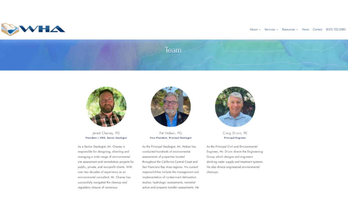 Weber, Hayes & Associates (WHA) team section by Golden Stupa Media.