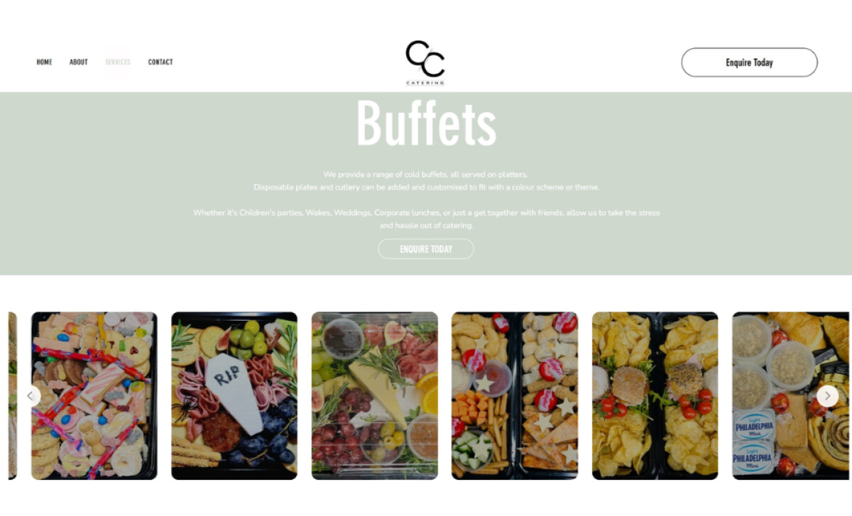 Chalk & Cheese Catering services section by QualiT Web Design.