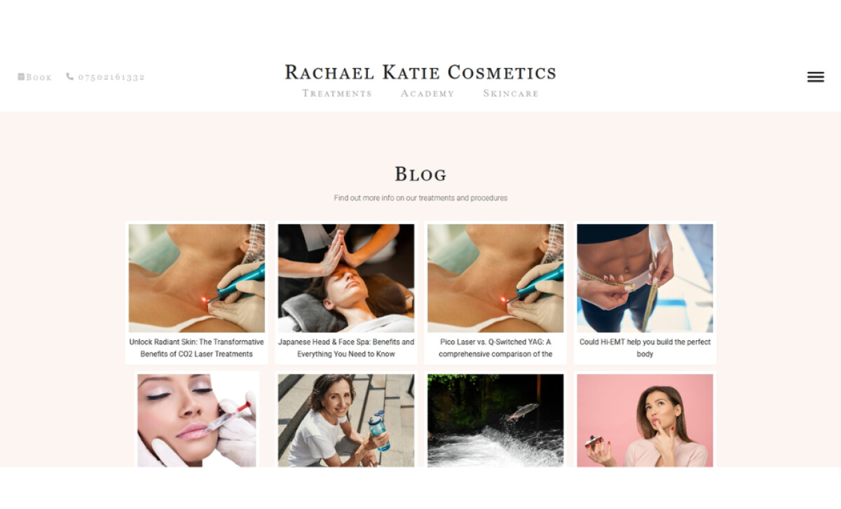 Rachael Katie Cosmetics blog section by Jimi Mac Web Design.