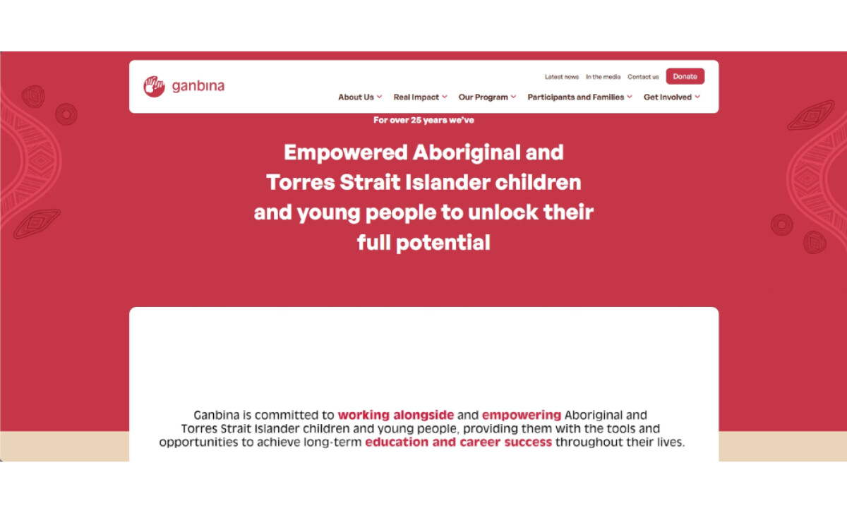 Ganbina Home Page website design by Morrow Studio.