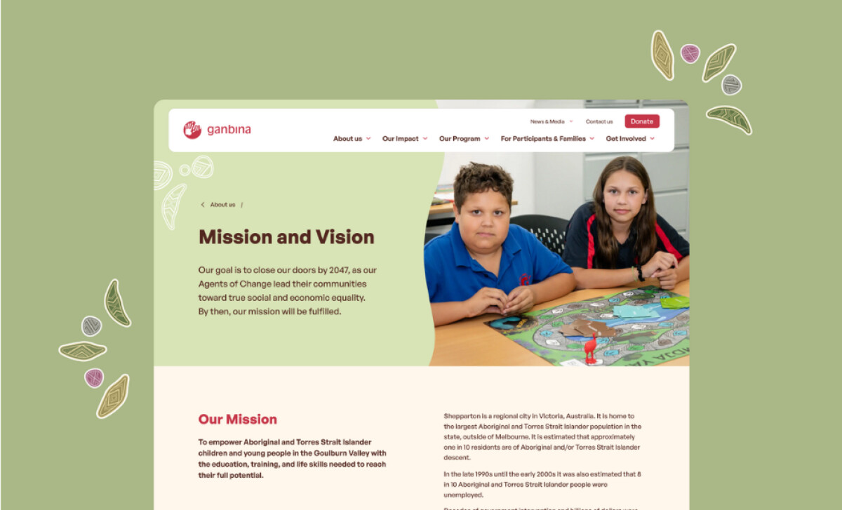 Ganbina Mission and Vision section by Morrow Studio.