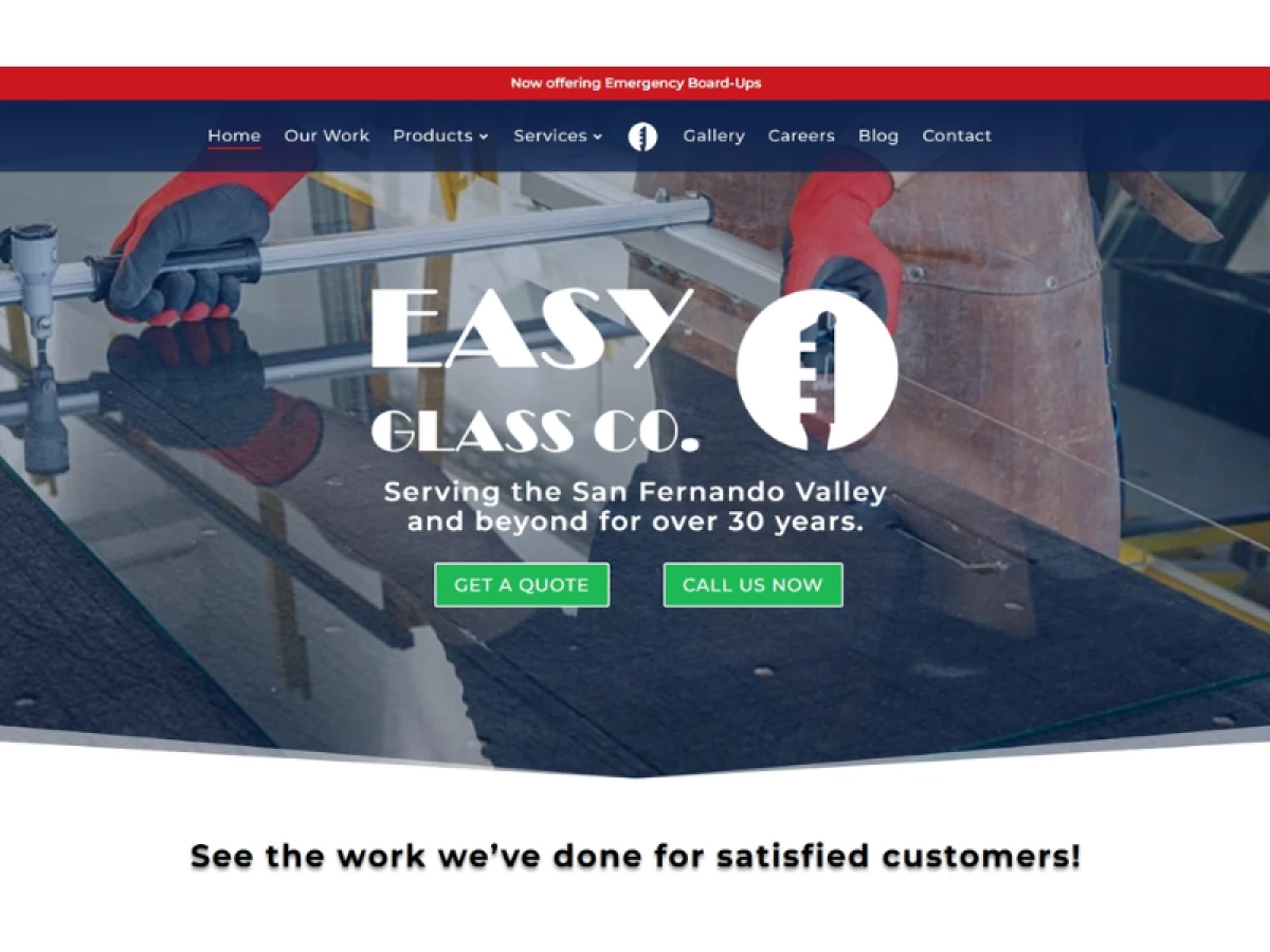 Easy Glass Co. Home Page website design by Quartz Digital.