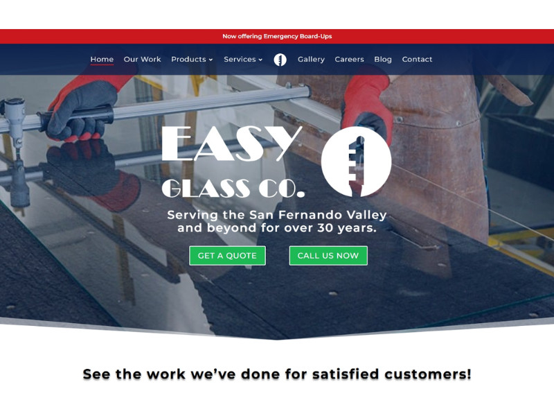 Easy Glass Co. Home Page website design by Quartz Digital.