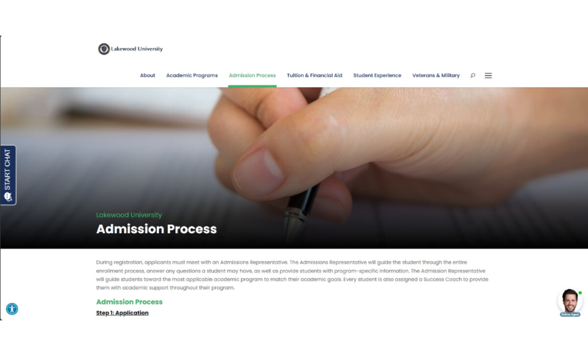 Lakewood University admission process page by WebAnts.