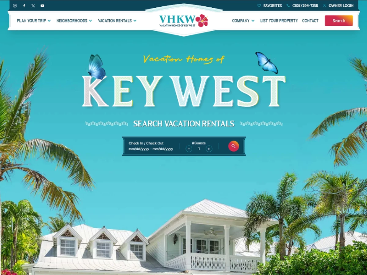 Vacation Homes of Key West web design home page by Digital Silk