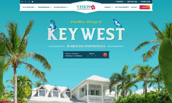 Vacation Homes of Key West web design home page by Digital Silk