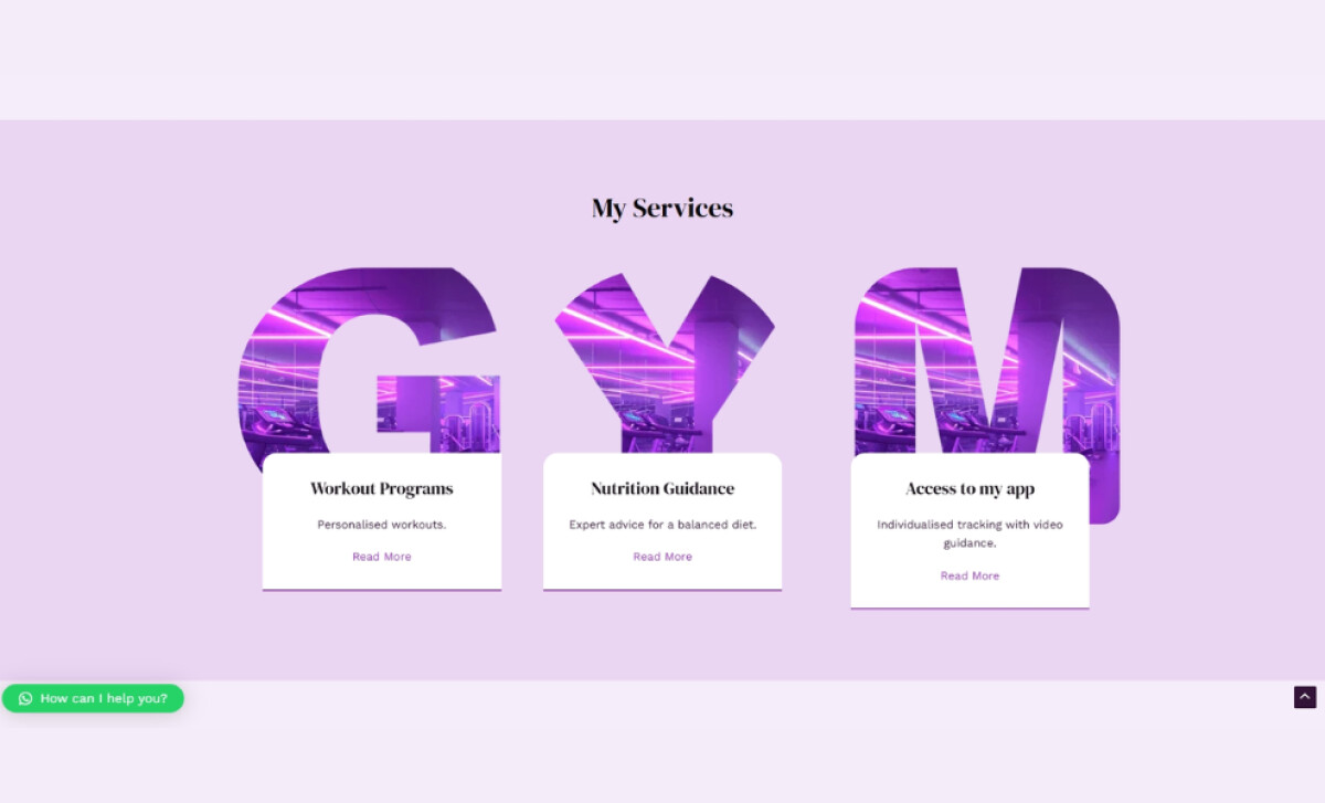 Irene Fitness Coach services section by Graphikri Web Designer.