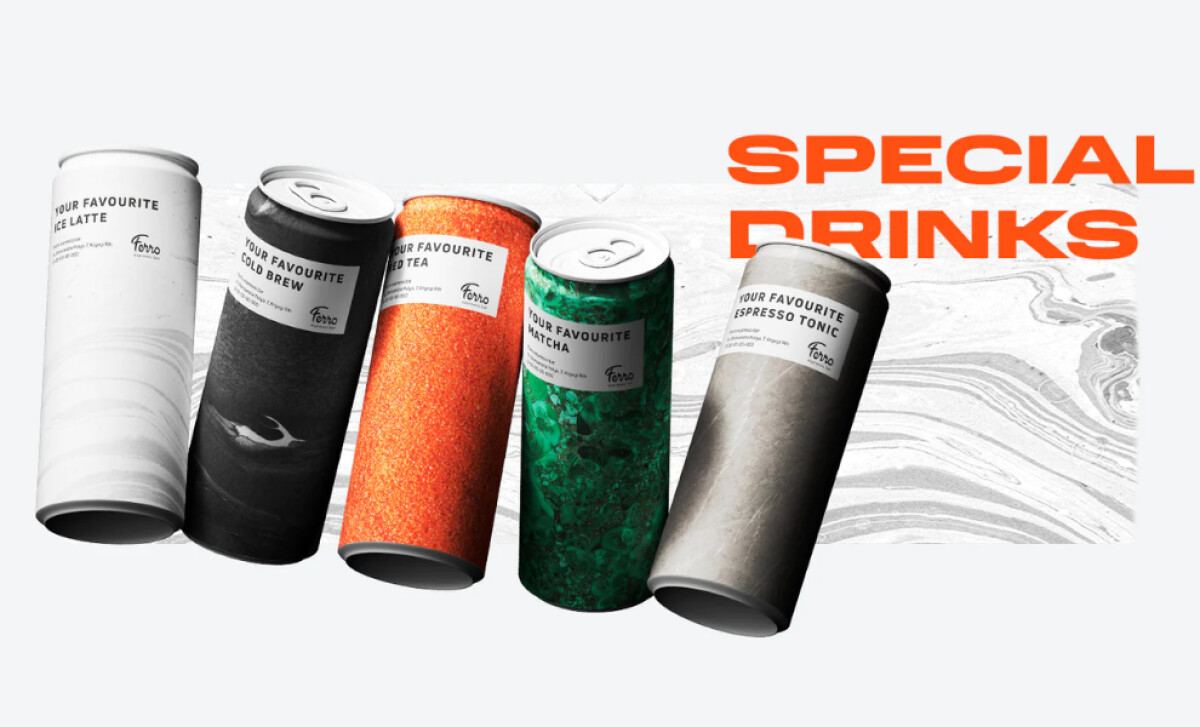 Ferro espresso bar special drinks in cans by Guides agency.