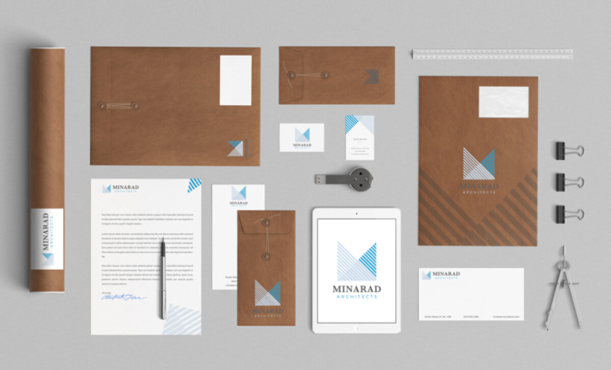 Minarad Architects brand identity mock-up by Damir Matas.