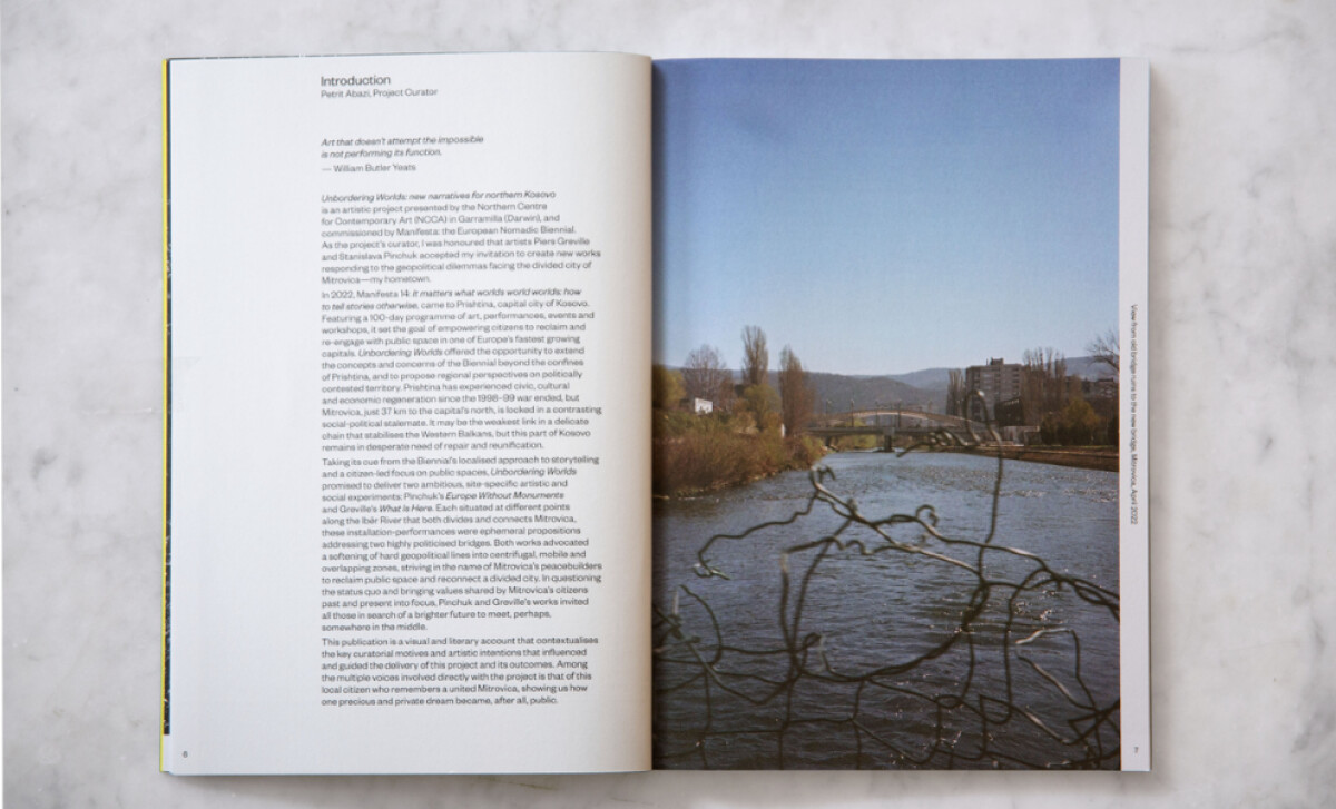 Unbordering Worlds exhibition open spread by Inter Design.