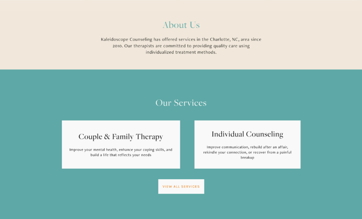 Kaleidoscope Counseling design About Us section