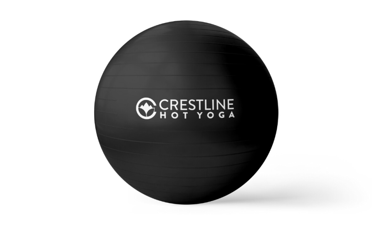 Crestline Hot Yoga logo on yoga ball by Creative Marketing.
