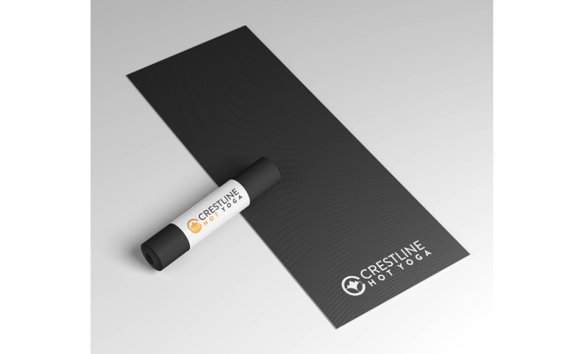 Crestline Hot Yoga logo on yoga mat by Creative Marketing.