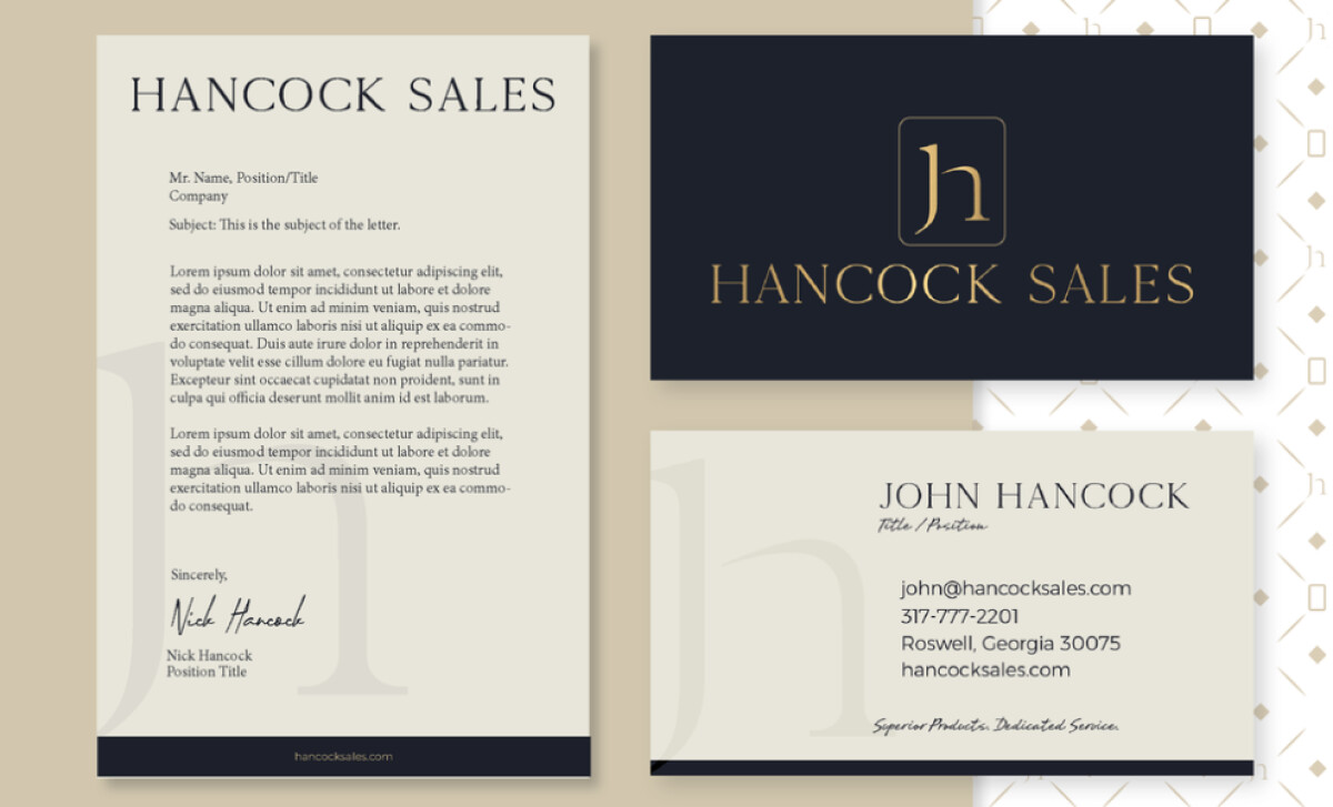 Hancock Sales branded stationery and business card designs