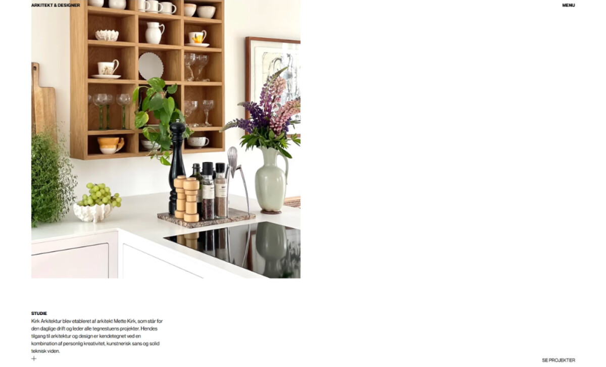 Minimalistic layout from the Kirk Arkitektur website.