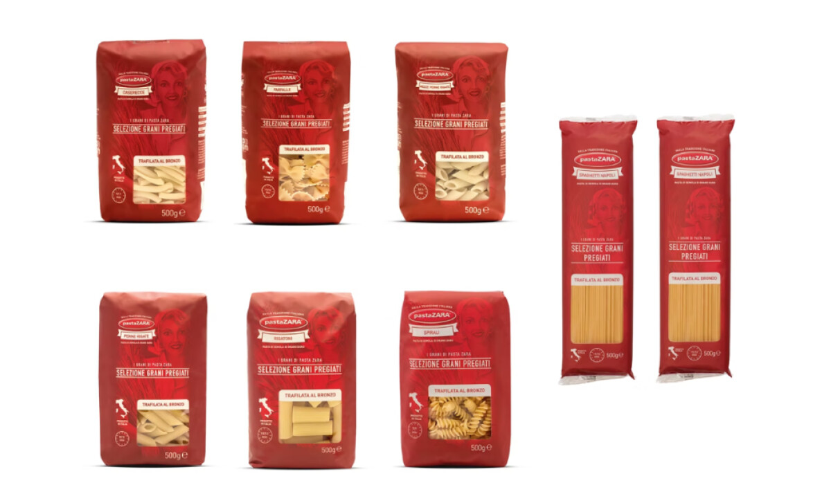 Pastazara packaging for various types of pasta by Fercreative.