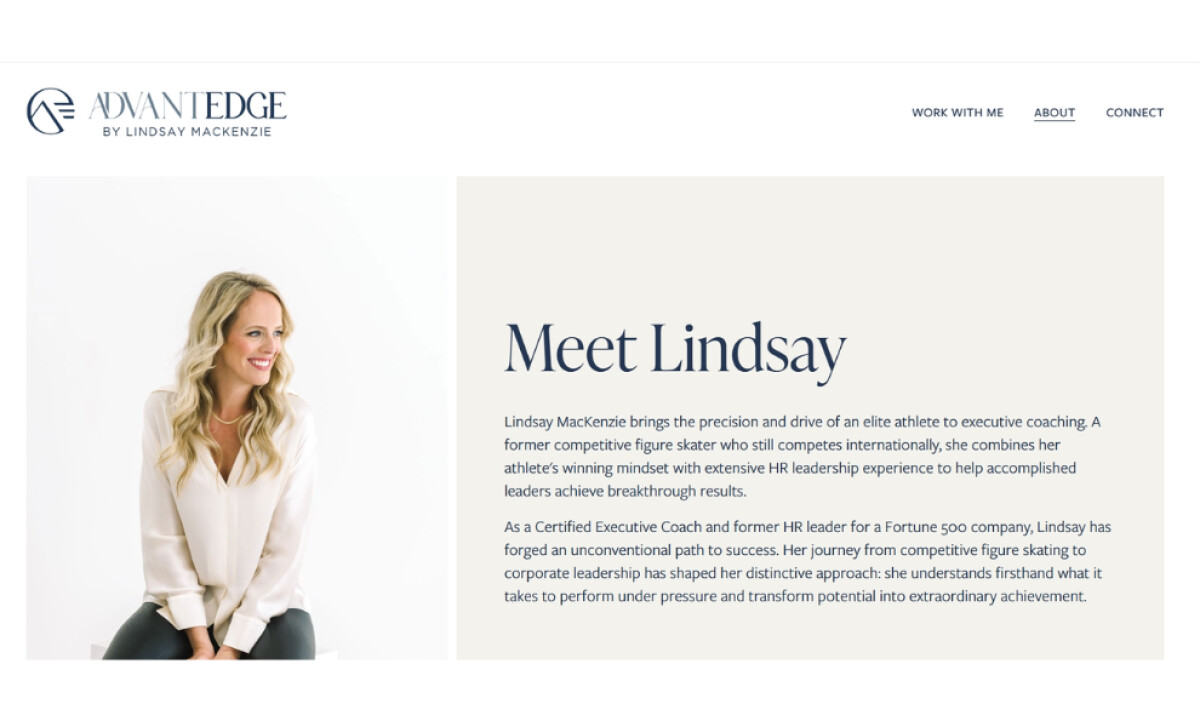 AdvantEdge Coaching Home About section by Liquid Form Design, LLC.