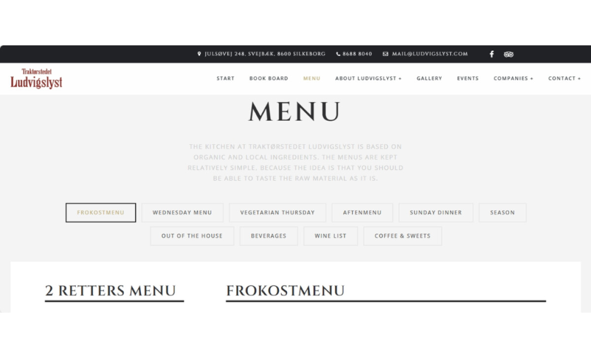 Traktørstedet Ludvigslyst menu section by Katapult Reklamed