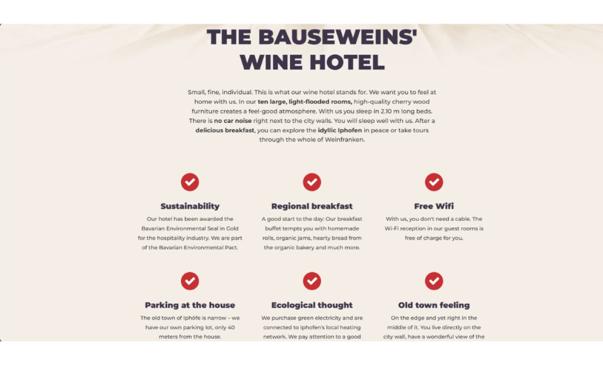 Bio-Bausewein Hotel section by Envia Pages Software House.