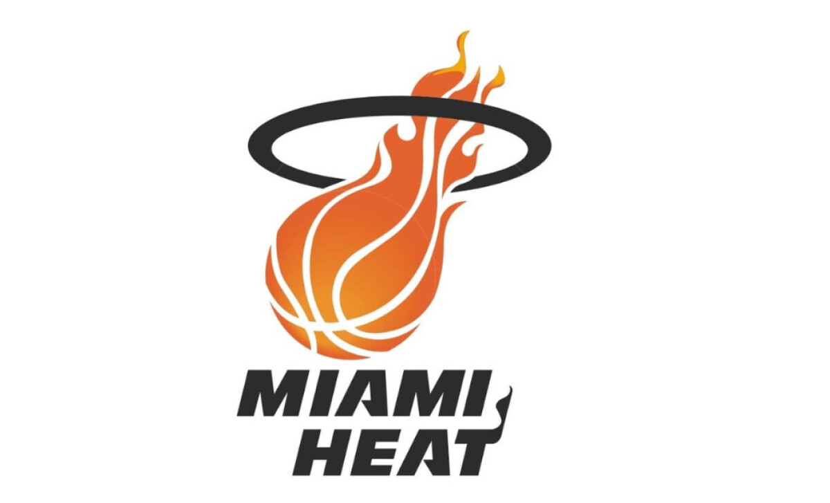 Original 1988 Miami Heat logo with orange flaming basketball and black hoop.