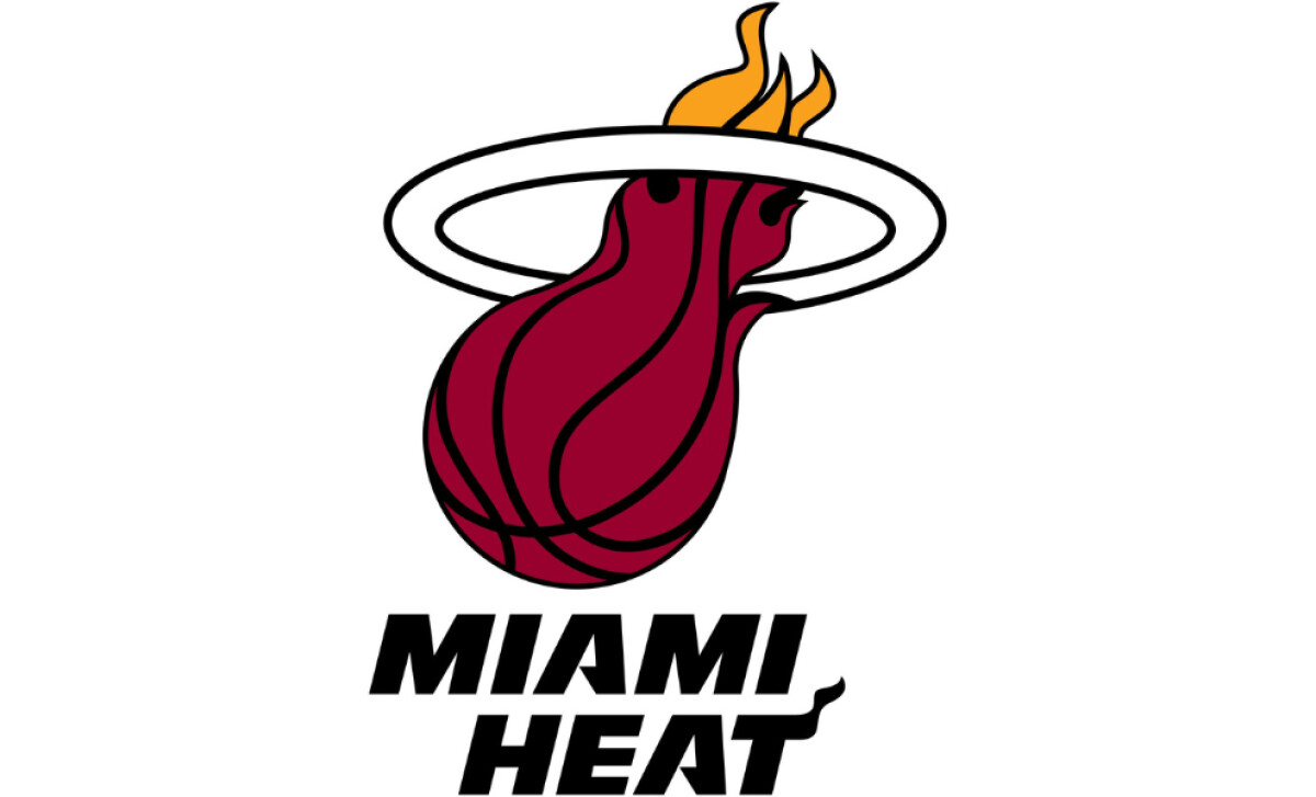 1999 Miami Heat logo with red flaming basketball, white hoop, and modern wordmark.