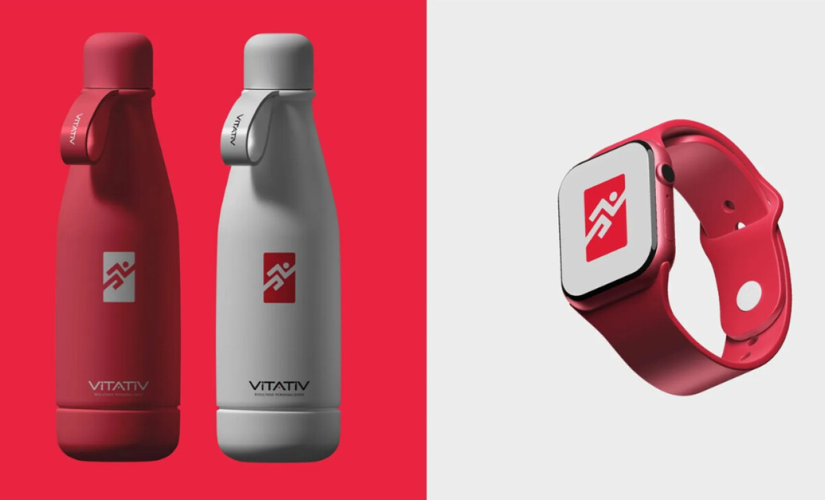 Vitativ on water bottles and watch by Agência Digital Arte.