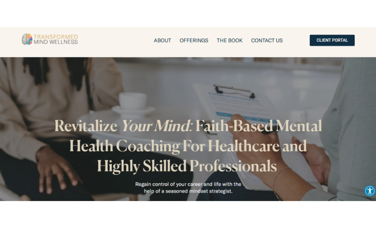 Transformed Mind Wellness Home Page website design by Beautiufli Digita.