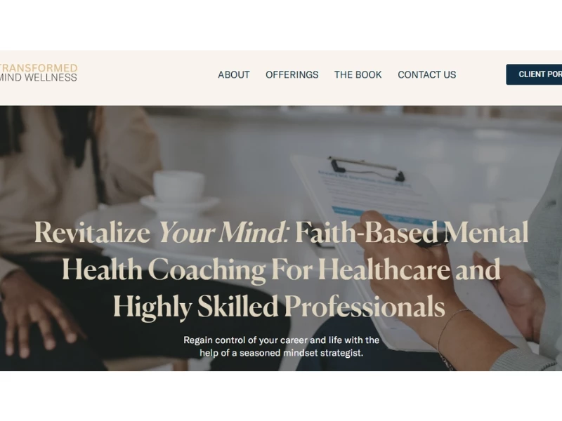 Transformed Mind Wellness Home Page website design by Beautiufli Digita.