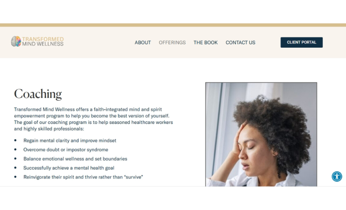 Transformed Mind Wellness Offerings section by Beautiufli Digita.