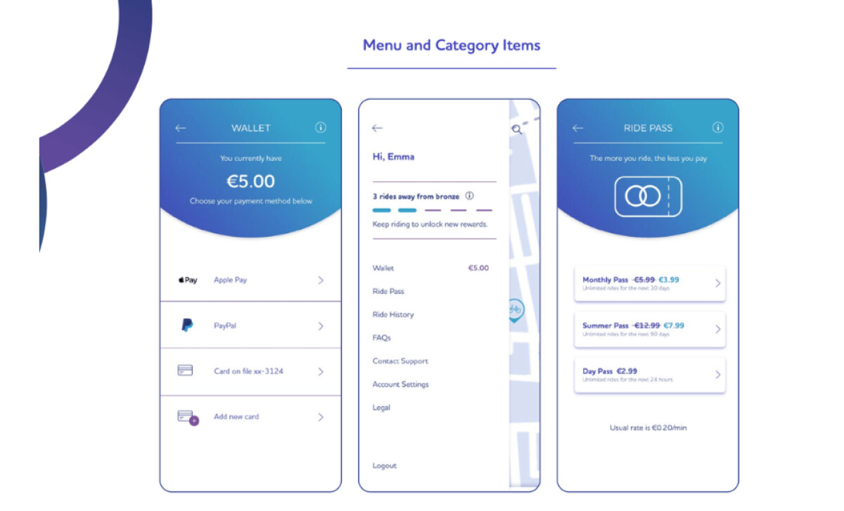 City Ride menu and category items by Tiernan Cutler.