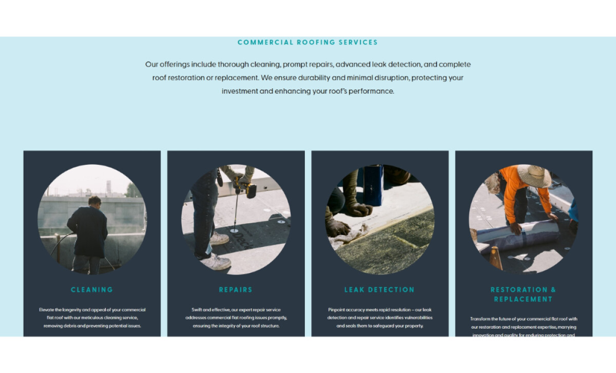 Swell Roofing services section by Miner Creative.