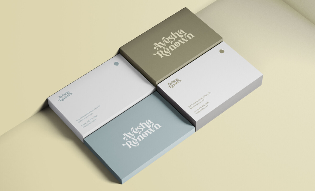 Ayesha Renown logo on business cards by Traian Titilincu.