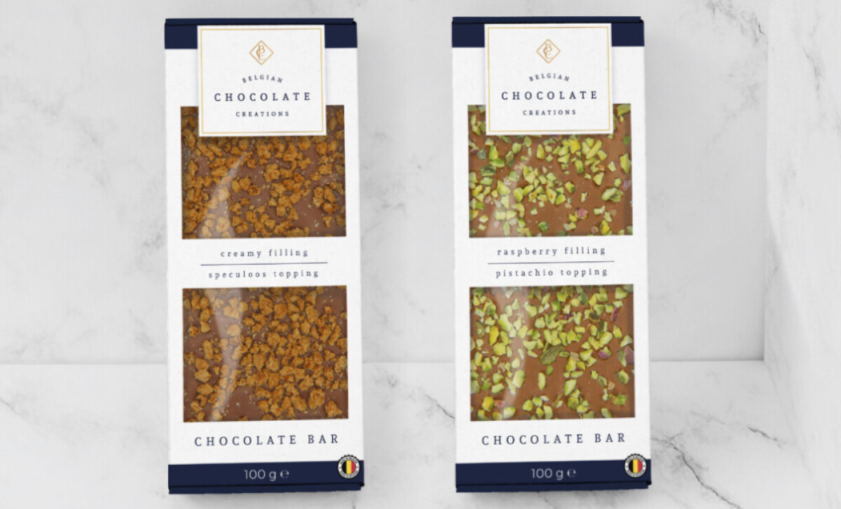 Two Belgian Chocolate Creations chocolate bars by Kirsten Graphic Design.