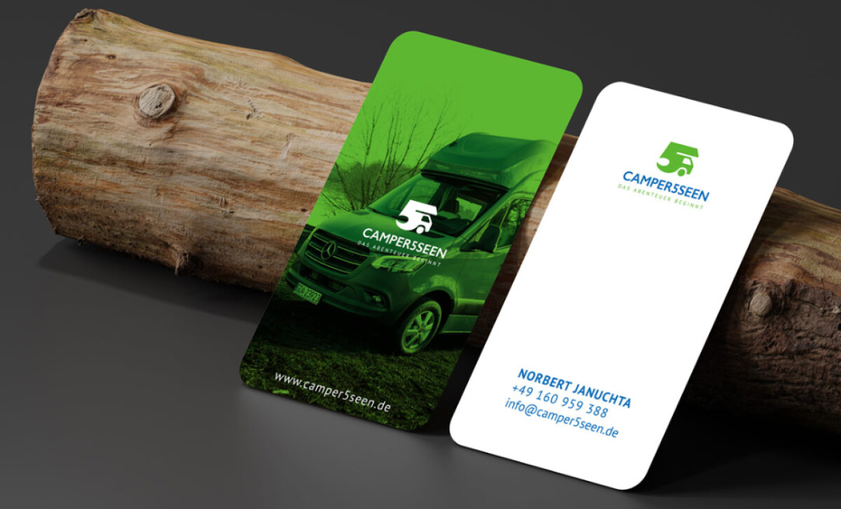 Camper 5 Seen logo printed on business cards by Assertdesign.