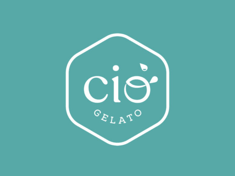 Ciò Gelato logo on a teal background by doppia R.