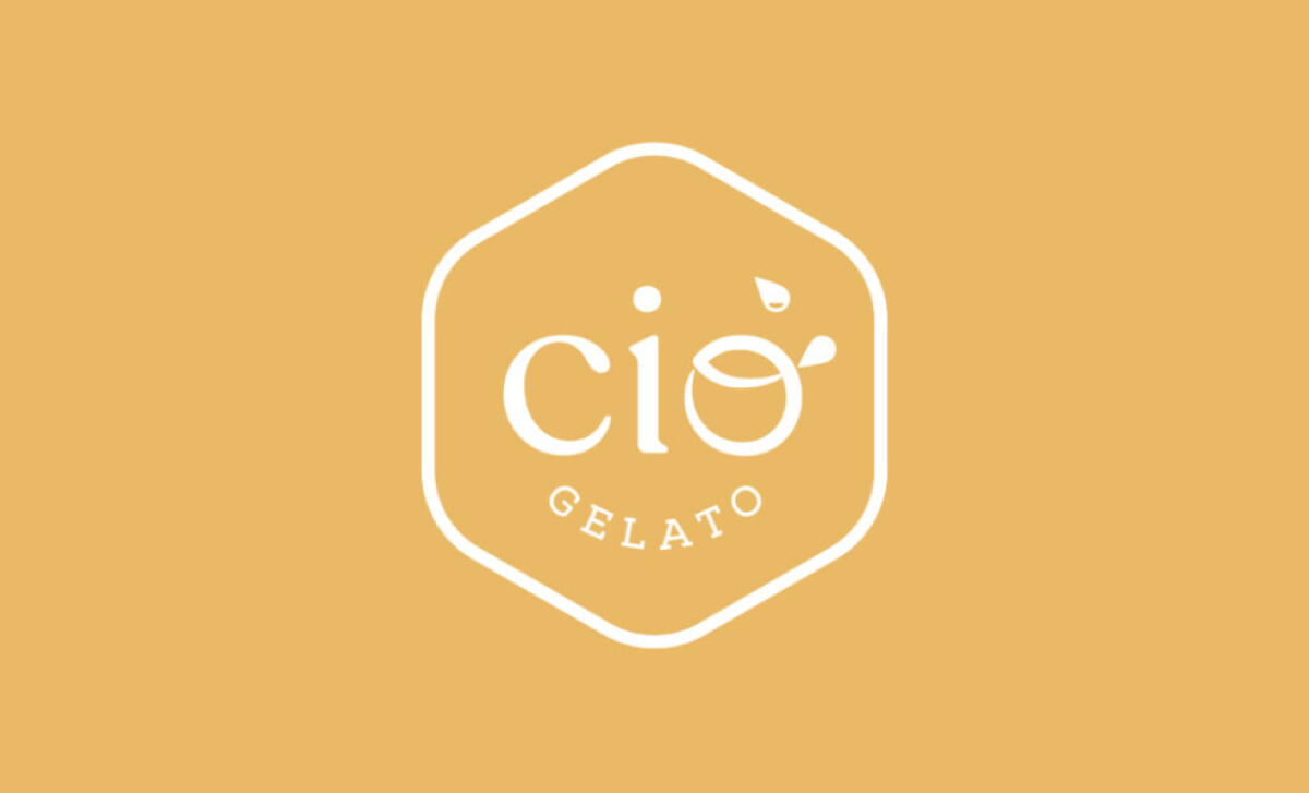 Ciò Gelato logo on a mustard yellow background by doppia R.