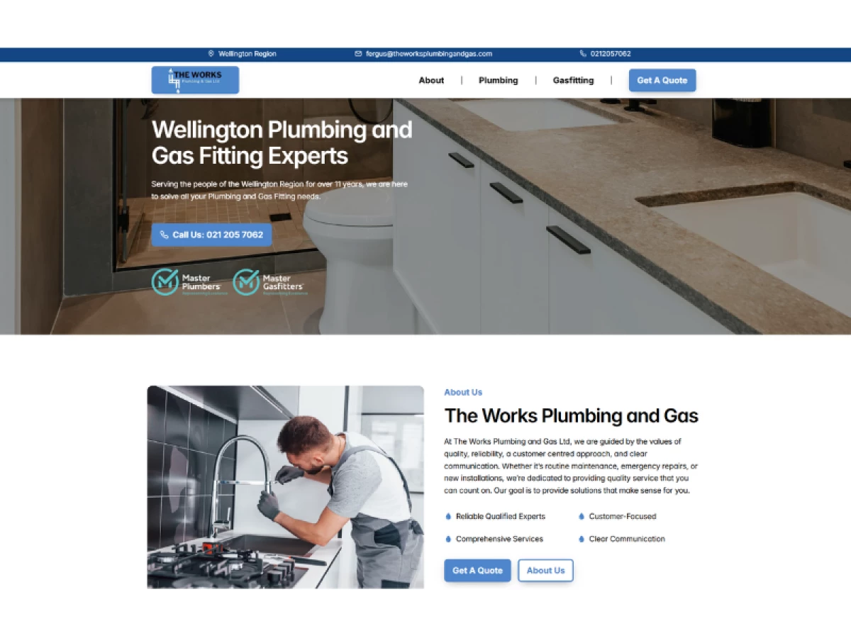The Works Plumbing and Gas Home Page website design by Tim Stewart Web Design.