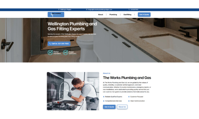 The Works Plumbing and Gas Home Page website design by Tim Stewart Web Design.