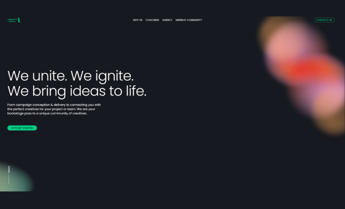 Meerkat Digital Home Page website design by Vincent Reynaud.