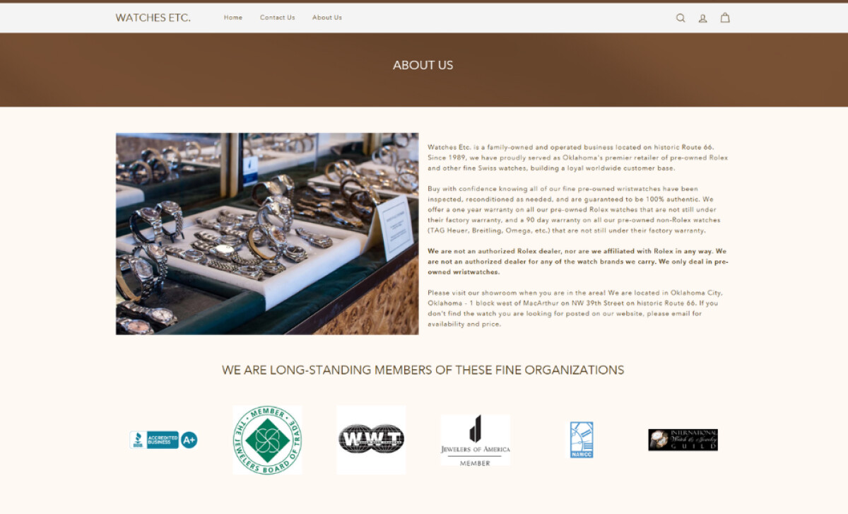 Watches Etc. About Us section by Revamp Webz.