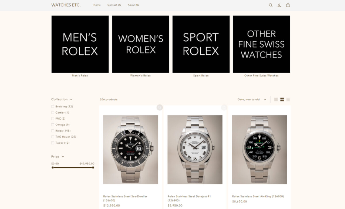 Watches Etc. watch categories by Revamp Webz.