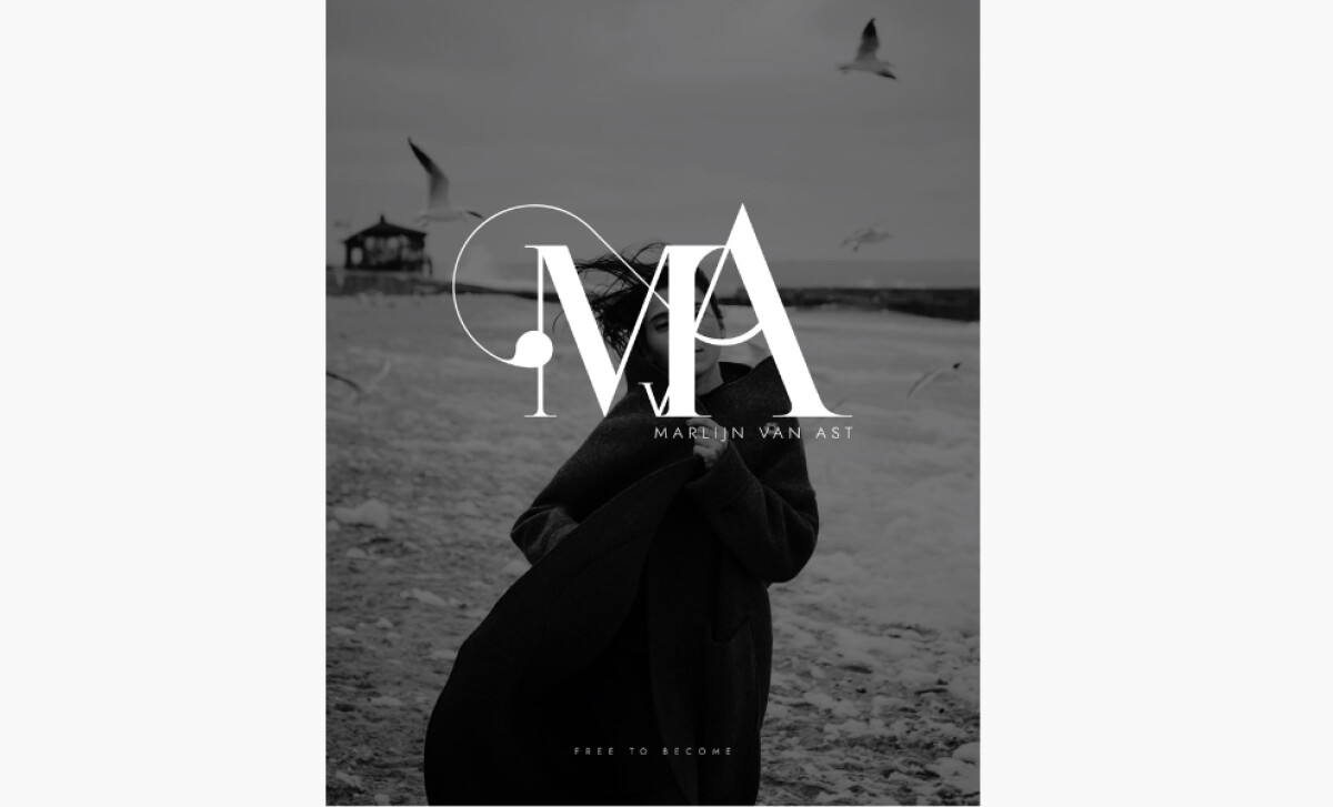 Marlijn van Ast logo overlaid on a black and white photo by Serinda Design Studio.