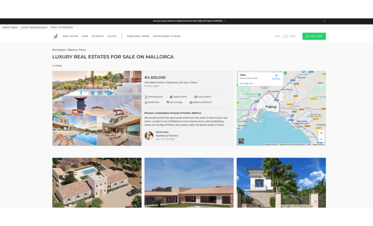 Superluxury Real Estate section by Immersive Studios.