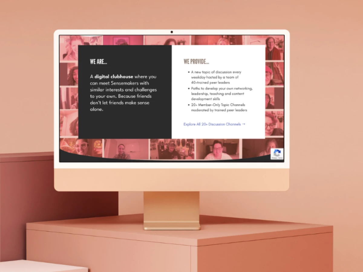 Desktop computer displaying The Sensemakers Club webpage by SIERRA LIN DESIGN.