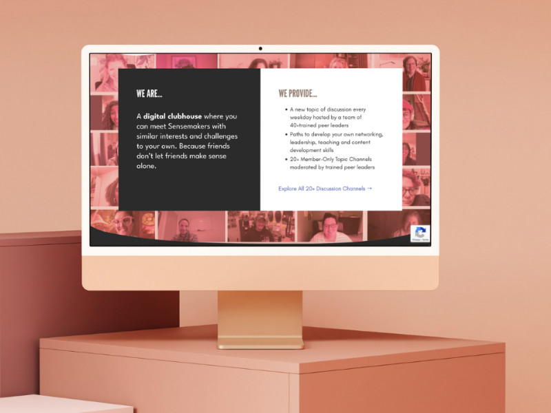 Desktop computer displaying The Sensemakers Club webpage by SIERRA LIN DESIGN.